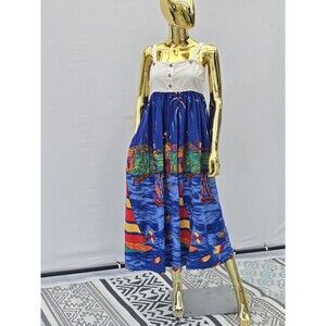 Vintage CAROLE LITTLE Dress Wearable Art Fishing‎ Village SZ 4 Nautical  Pockets
